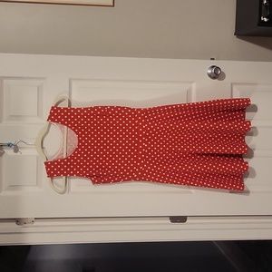 Red orange dress with white polka dots